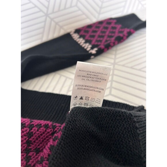 Modcloth Women's size XL No Fox Given Fair Isle Cardigan Sweater Black Full Zip - Picture 6 of 13